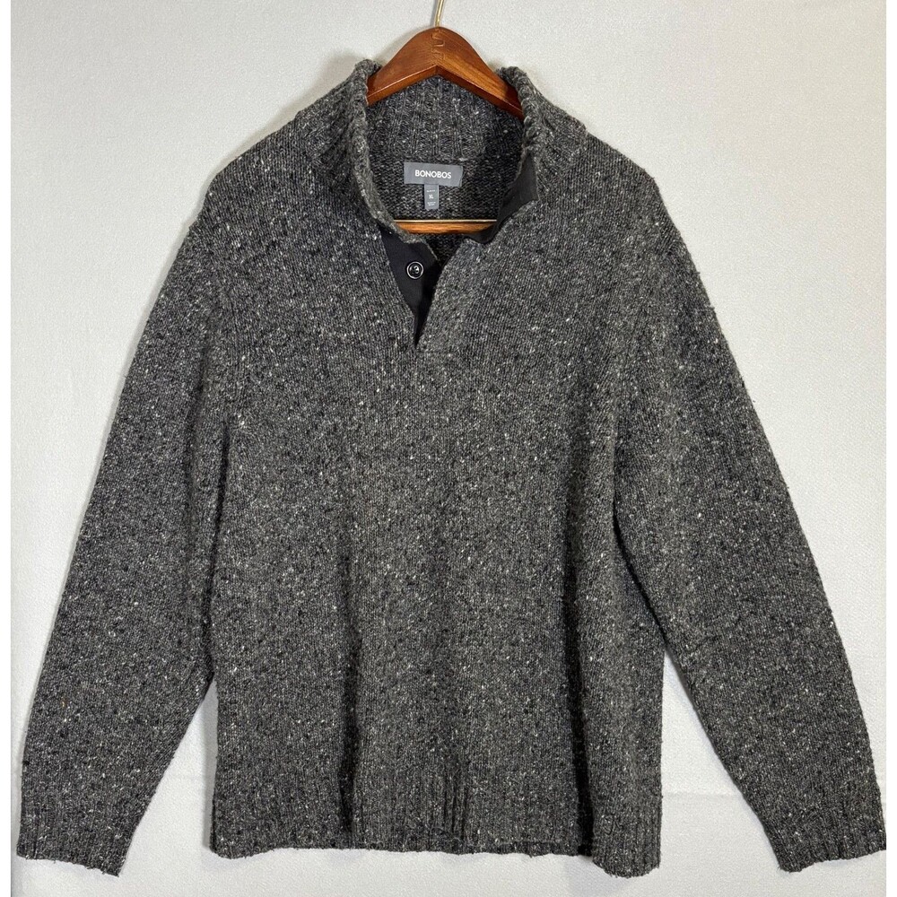 Bonobos Sweater Mens XL Gray Speckled Mock Neck Wool Alpaca Blend Pullover